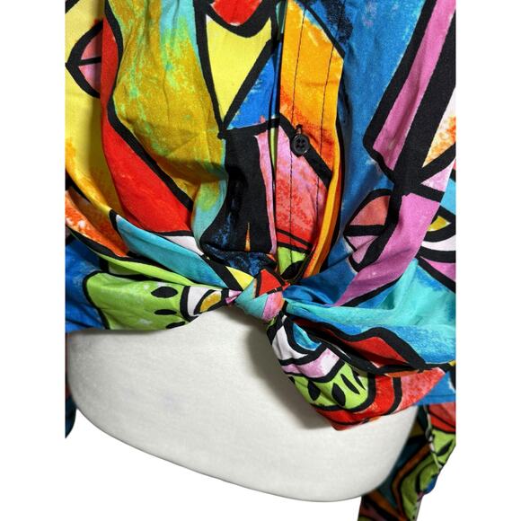 Live 4 Truth Crop Blouse Women L Colorful Funky Abstract Art Long Sleeve Picasso - Picture 8 of 10